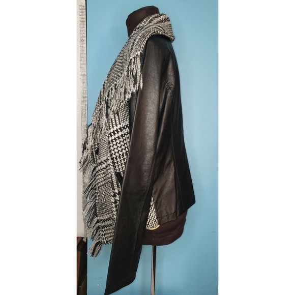 Guess Women's Wool Blend Faux Leather Arms Fringe Trim Plaid MOTO Jacket Sz M - Picture 2 of 10